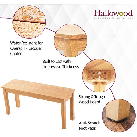 Hallowood Furniture Waverly Oak Dining Bench for Dining Table, 2 Seater Solid Wooden Bench Seat in Light Oak Finish, Ideal for Kitchen, Hallway, Bedroom, Porch or Conservatory