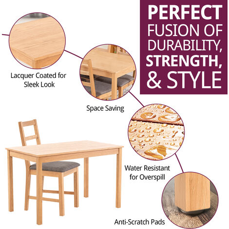 Hallowood Furniture Waverly Oak Small Dining Table and Chairs Set 4, Wooden Table (120x70cm) & Ladder Back Solid Oak Chairs with Grey Seat, Dining Table and Chairs for Home & Cafe