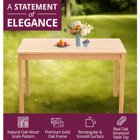 Hallowood Furniture Waverly Oak Small Dining Table and Chairs Set 4, Wooden Dining Table (120x70cm) & Ladder Back Solid Oak Chairs with Beige Seat, Dining Room Set for Home & Café