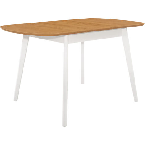 Hallowood Furniture Aston White Painted Butterfly Extendable Dining Table with Light Oak Top, 6 Seater Wooden Oval Dining Table, Modern Kitchen Furniture for Home, Restaurant or Cafe