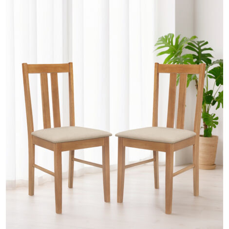 Hallowood Furniture Aston Wooden Dining Chairs Set of 2 with Warm Cream Fabric Seat Pad, Modern Kitchen Solid Wooden Light Oak Dining Chairs, Restaurant and Home Furniture