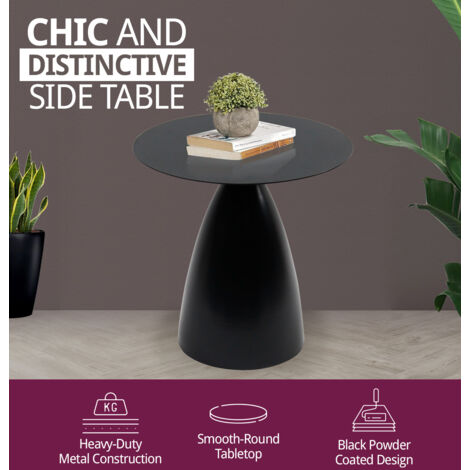 Hallowood Furniture Bourton Round Side Table, Black Metal Coffee Table, Chic Magazine Table, End Table, Modern Bedside Table with Powder Coated Frame, Small Side Table