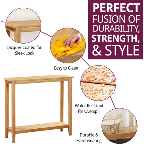 Hallowood Furniture Aston Oak Wide Console Table, Large Wooden Side Table with Shelf, Narrow Bedside Table, Lamp & Telephone Table, Plant Stand, Hallway Table, Sofa Table