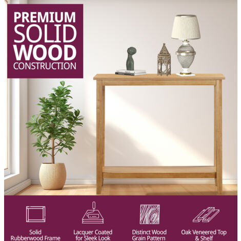 Hallowood Furniture Aston Oak Wide Console Table, Large Wooden Side Table with Shelf, Narrow Bedside Table, Lamp & Telephone Table, Plant Stand, Hallway Table, Sofa Table