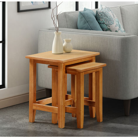 Hallowood Furniture Aston Nest of Tables Set of 2, Multifunctional Solid Wooden Nesting Side, Occasional, Coffee Table for Bedroom or Small Spaces, Fully Assembled Living Room Furniture (1/5)