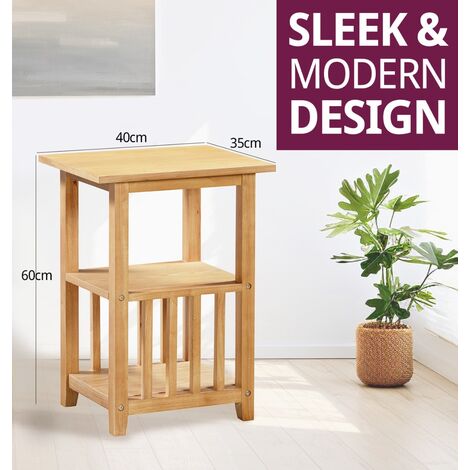 Hallowood Furniture Aston Oak Wooden Magazine Side Table, Coffee Table with 2Shelf, Magazine Table with Storage, Telephone Table, End Table, Occasional Table for Living Room