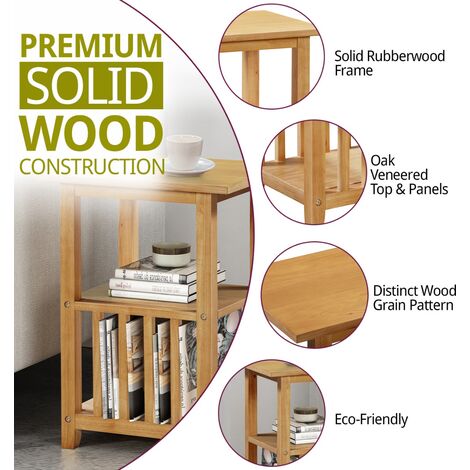 Hallowood Furniture Aston Oak Wooden Magazine Side Table, Coffee Table with 2Shelf, Magazine Table with Storage, Telephone Table, End Table, Occasional Table for Living Room