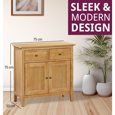 Hallowood Furniture Aston Oak Small Sideboard with 2 Drawers & Cupboard, Wooden Sideboard with Adjustable Shelves, Wide Storage Dresser, Cabinets for Living Room & Bedroom