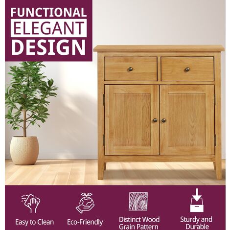 Hallowood Furniture Aston Oak Small Sideboard with 2 Drawers & Cupboard, Wooden Sideboard with Adjustable Shelves, Wide Storage Dresser, Cabinets for Living Room & Bedroom