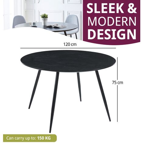 Hallowood Furniture Cullompton Large Round Dining Table, Wooden Effect Top and Black Metal Legs, Black Dining Table, Wooden Dining Table, 120cm Dining Table for Home and Restaurants