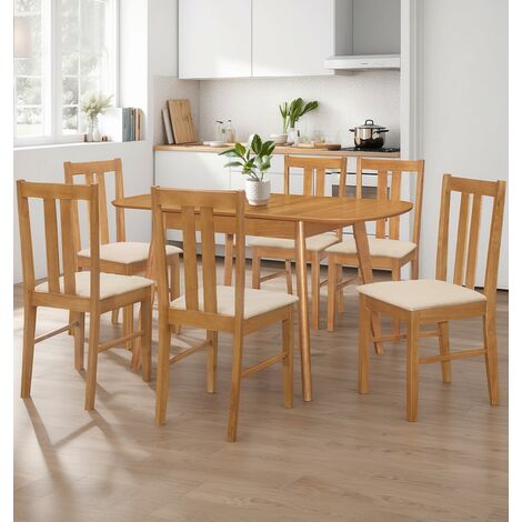 Hallowood Furniture Aston Butterfly Extending Dining Table and Chairs Set 6, Wooden Extendable Dining Table 4-6 Seater and Chairs with Cream Padded Seats, Modern Dining Set for Home or Café Use (1/5)