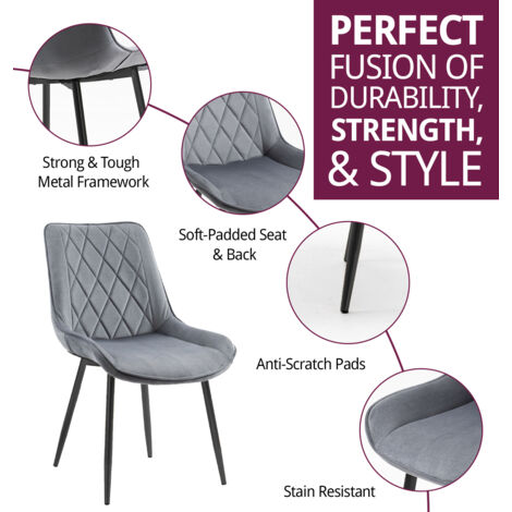 Hallowood Furniture Dining Chairs Set of 2, Velvet Fabric Dining Room Chair with Sturdy Metal Legs, Kitchen Chairs with Padded Seat, Home, Office & Cafe Dining Chairs (Light Grey)