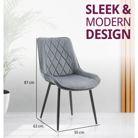 Hallowood Furniture Dining Chairs Set of 2, Velvet Fabric Dining Room Chair with Sturdy Metal Legs, Kitchen Chairs with Padded Seat, Home, Office & Cafe Dining Chairs (Light Grey)