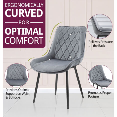 Hallowood Furniture Dining Chairs Set of 2, Velvet Fabric Dining Room Chair with Sturdy Metal Legs, Kitchen Chairs with Padded Seat, Home, Office & Cafe Dining Chairs (Light Grey)