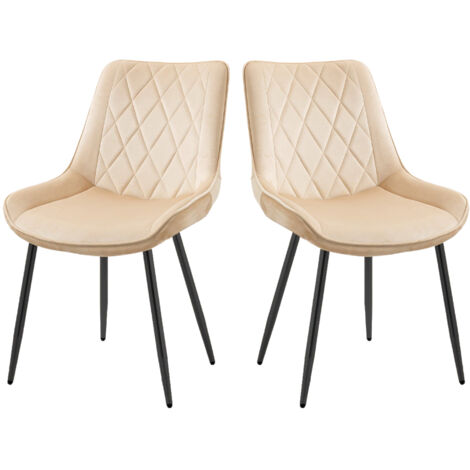 Hallowood Furniture Dining Chairs Set of 2, Linen Fabric Dining Chairs with Sturdy Metal Legs, Kitchen Chairs with Padded Seat, Home, Office & Restaurant Chairs (Light Brown)