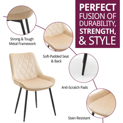 Hallowood Furniture Dining Chairs Set of 2, Linen Fabric Dining Chairs with Sturdy Metal Legs, Kitchen Chairs with Padded Seat, Home, Office & Restaurant Chairs (Light Brown)