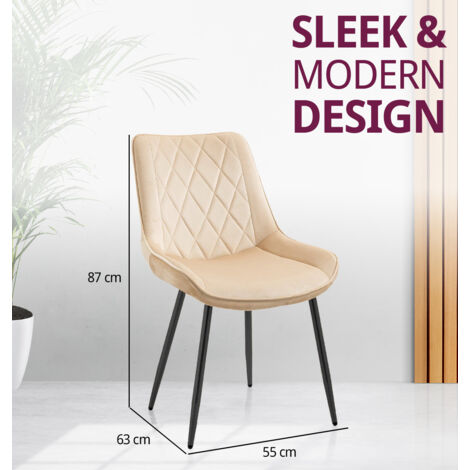 Hallowood Furniture Dining Chairs Set of 2, Linen Fabric Dining Chairs with Sturdy Metal Legs, Kitchen Chairs with Padded Seat, Home, Office & Restaurant Chairs (Light Brown)