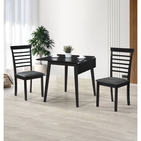 Hallowood Furniture Ledbury Small Wooden Dining Table and Chairs Set 2, Drop Leaf Table & Chairs, Folding Table and Chairs in Black, Kitchen Table Dining Room Set for Home & Cafe