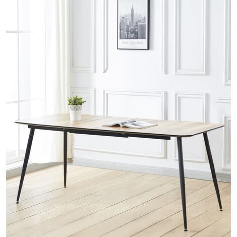 Hallowood Furniture Cullompton Large Extending Table, Wood Dining Table with Oak Effect Top & Black Metal Legs, 4-8 Seaters Extendable Dining Table for Dining Room (120-180cm)