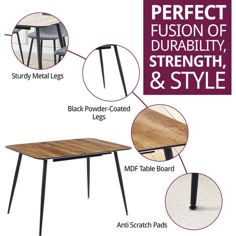 Hallowood Furniture Cullompton Large Extending Table, Wood Dining Table with Oak Effect Top & Black Metal Legs, 4-8 Seaters Extendable Dining Table for Dining Room (120-180cm)
