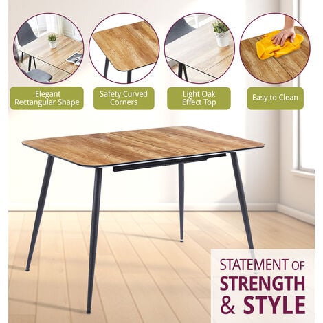 Hallowood Furniture Cullompton Large Extending Table, Wood Dining Table with Oak Effect Top & Black Metal Legs, 4-8 Seaters Extendable Dining Table for Dining Room (120-180cm)