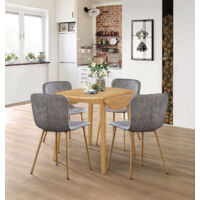 Hallowood Furniture Ledbury Round Oak Dining Table and Chairs Set 4, Small Drop Leaf Table and Chairs in Taupe Faux Leather Upholstery, Folding Leaf Design for Modern Dining Spaces