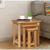 Waverly Oak Nest of Tables in Light Oak Finish | Solid Wooden Side / End / Lamp Nesting Tables Set