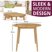 Ledbury Small Wooden Kitchen Drop Leaf Round Dining Table | 100% Solid Wood Diner Table in Light Oak Finish