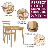 Ledbury Small Solid Wooden Drop Leaf Round Dining Table and 4 Chairs Set in Oak Finish
