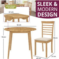 Ledbury Small Solid Wooden Drop Leaf Round Dining Table and 4 Chairs Set in Oak Finish