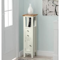 Clifton Oak Small Off White Painted Wooden Hallway Cabinet | Cream Compact Bathroom Cupboard / Tower | Bedside / Telephone / Side / Console End Table Nightstand Unit