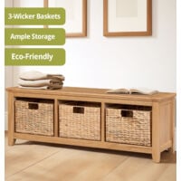 Hereford Oak Hallway Shoe Storage Bench in Light Oak Finish 6 Pairs | Solid Wooden Organiser / Cabinet / Stand /Cupboard