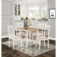 Ledbury Small Solid Wooden Drop Leaf Dining Table and 4 Chairs Set in White & Oak Finish