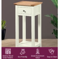Clifton Oak Off White Painted Wooden 1 Drawer Small Compact Console / Hall / Side / End / Plant / Telephone / Flower / Bedside Stand Cream Nightstand