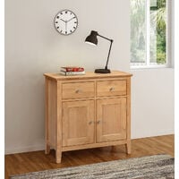 Hereford Oak Small Sideboard in Light Oak Finish | Compact Storage Dresser / Cupboard / Cabinet | Solid Wood Unit