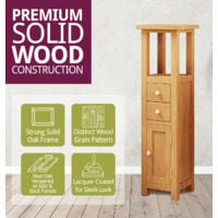 Hallowood Furniture Waverly Oak Compact Small Bathroom Cabinet in Light Oak Finish with 2 Drawers - Wooden Narrow Display Cabinet with 1 Cupboard - Slim Tower Storage Unit for Hallway & Living Room