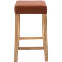 Pair of Wooden Breakfast Bar Stool with Padded Seat in Brown Bonded Leather | Wooden Kitchen Seat Suitable for Breakfast Bar Tables