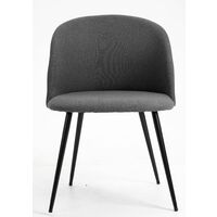 Set of 2 Scandinavian Modern Dark Grey Fabric Dining Chairs with Metal Legs for Home Office Counter Lounge Leisure Living Room Corner Reception with Backrest and Padded Seat