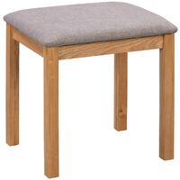 Hallowood Furniture Hereford Oak Dressing Stool in Light Oak Finish with Soft Padded Seat in Grey Linen Fabric – Solid Wooden Stool for Bedroom & Living Room – Shoe Changing Stool – Foot Stool