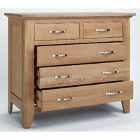 Hallowood Furniture Camberley Oak Chest of Drawers - Wide 5 Drawers Chest in Light Oak Finish - Solid Wooden Bedroom Storage Unit with Metal Handles for Easy Sliding - Living Room & Hallway Furniture