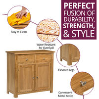 Waverly Oak 2 Door 2 Drawer Small Sideboard in Light Oak Finish | Compact Storage Dresser / Cupboard / Cabinet | Solid Wood Unit