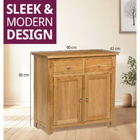 Waverly Oak 2 Door 2 Drawer Small Sideboard in Light Oak Finish | Compact Storage Dresser / Cupboard / Cabinet | Solid Wood Unit