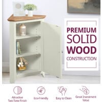 Clifton Oak Off White Painted Small Corner Storage Cupboard | Cream Wooden Low Hallway Cabinet with Shelf