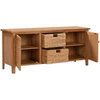 Windsor Oak Low & Large Sideboard | Long Wooden Storage Cupboard with Two Baskets