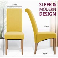 Hallowood Furniture Premium Roll Top Linen Fabric Dining Chairs Set of 2 in Yellow Colour - Dining Chair with Solid Wooden Legs - Modern Kitchen Chairs for Dining Room, Home, Restaurant & Café