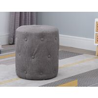 Premium Fabric Round Footstool in Steel Grey | Upholstered Foot Rest / Ottoman / Pouffe