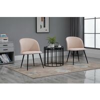 Hallowood Furniture Dining Chairs Set of 2 – Light Brown Fabric Scandinavian Chair with Sturdy Metal Legs in Black Finishing for Dining Room - Kitchen Chairs with Padded Seat for Home Office Restaurant