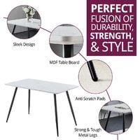 Cullompton Small Rectangular 1.2m Dining Table with Marble Effect Top and Black Metal Legs