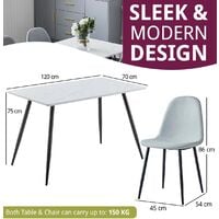 Cullompton Small Rectangular 1.2m Dining Table Set with 4 Fabric Chairs in Black Metal Legs