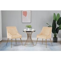 Set of 2 Large Modern Light Grey Velvet Fabric Dining Chairs with Metal Legs for Home Office Counter Lounge Leisure Living Room Corner Reception with Backrest and Padded Seat
